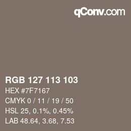Color code: RGB 127 113 103 | qconv.com