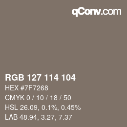 カラーコード: RGB 127 114 104 | qconv.com
