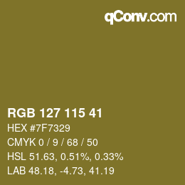 Color code: RGB 127 115 41 | qconv.com