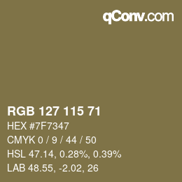 Color code: RGB 127 115 71 | qconv.com