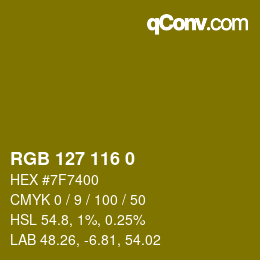 Color code: RGB 127 116 0 | qconv.com