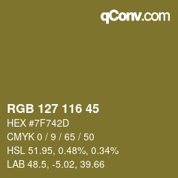Color code: RGB 127 116 45 | qconv.com