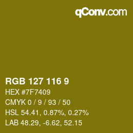 カラーコード: RGB 127 116 9 | qconv.com