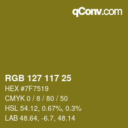 Color code: RGB 127 117 25 | qconv.com