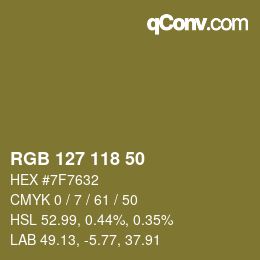 颜色代码: RGB 127 118 50 | qconv.com