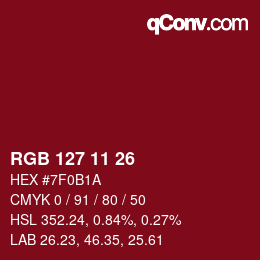 カラーコード: RGB 127 11 26 | qconv.com