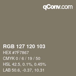 Color code: RGB 127 120 103 | qconv.com