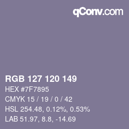 カラーコード: RGB 127 120 149 | qconv.com