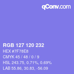 颜色代码: RGB 127 120 232 | qconv.com