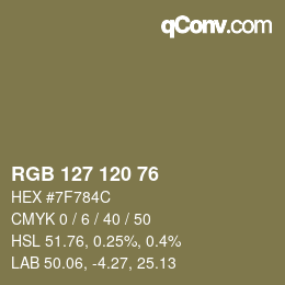 カラーコード: RGB 127 120 76 | qconv.com