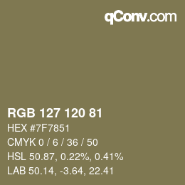 Color code: RGB 127 120 81 | qconv.com