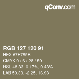Color code: RGB 127 120 91 | qconv.com