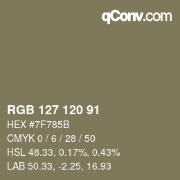 Color code: RGB 127 120 91 | qconv.com