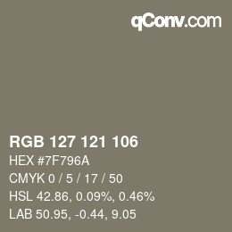 カラーコード: RGB 127 121 106 | qconv.com