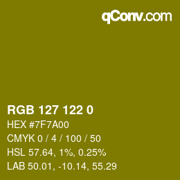 Color code: RGB 127 122 0 | qconv.com