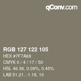 Color code: RGB 127 122 105 | qconv.com