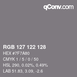颜色代码: RGB 127 122 128 | qconv.com