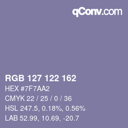 Color code: RGB 127 122 162 | qconv.com