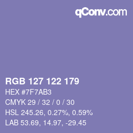 Código de color: RGB 127 122 179 | qconv.com