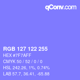 Color code: RGB 127 122 255 | qconv.com