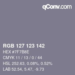 Color code: RGB 127 123 142 | qconv.com