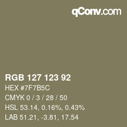 颜色代码: RGB 127 123 92 | qconv.com