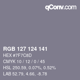 颜色代码: RGB 127 124 141 | qconv.com