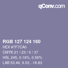 Color code: RGB 127 124 160 | qconv.com