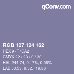 Color code: RGB 127 124 162 | qconv.com