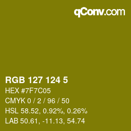 カラーコード: RGB 127 124 5 | qconv.com