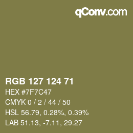 Color code: RGB 127 124 71 | qconv.com