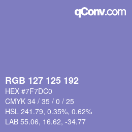Color code: RGB 127 125 192 | qconv.com