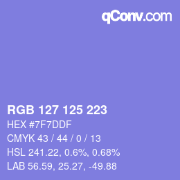 Color code: RGB 127 125 223 | qconv.com