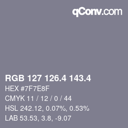 カラーコード: RGB 127 126.4 143.4 | qconv.com