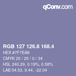 カラーコード: RGB 127 126.8 168.4 | qconv.com