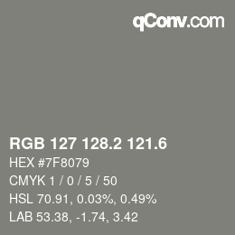 カラーコード: RGB 127 128.2 121.6 | qconv.com