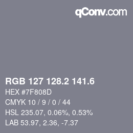 カラーコード: RGB 127 128.2 141.6 | qconv.com