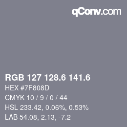 カラーコード: RGB 127 128.6 141.6 | qconv.com