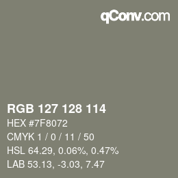 颜色代码: RGB 127 128 114 | qconv.com