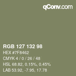 Color code: RGB 127 132 98 | qconv.com