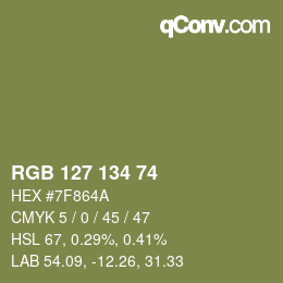 Color code: RGB 127 134 74 | qconv.com