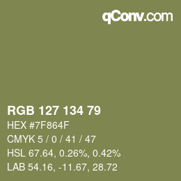 Color code: RGB 127 134 79 | qconv.com