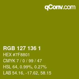Color code: RGB 127 136 1 | qconv.com