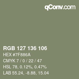 Color code: RGB 127 136 106 | qconv.com