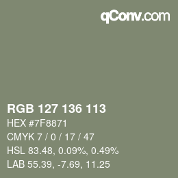 Color code: RGB 127 136 113 | qconv.com