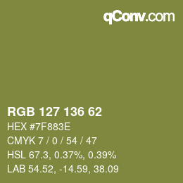 Color code: RGB 127 136 62 | qconv.com