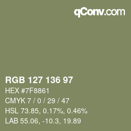 Color code: RGB 127 136 97 | qconv.com