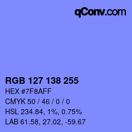 Color code: RGB 127 138 255 | qconv.com