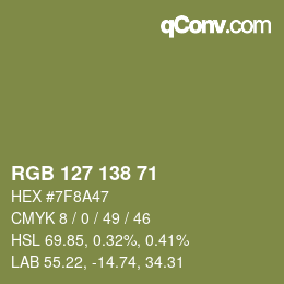 Color code: RGB 127 138 71 | qconv.com