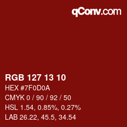 カラーコード: RGB 127 13 10 | qconv.com